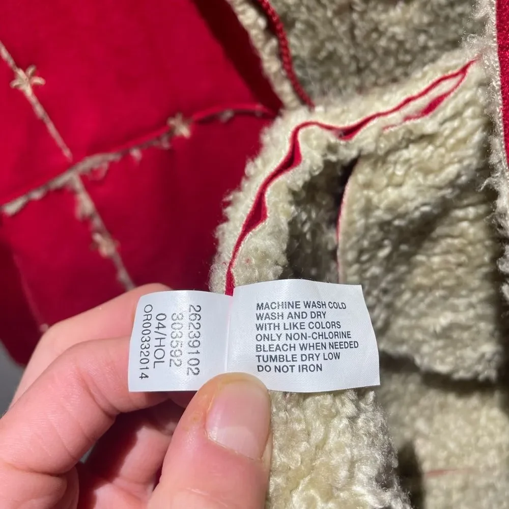 Gap Kids Coat Girls 10 Sherpa Lined Red Embroidered Bohemian Boho Floral Hooded